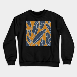 Banana leaves navy on ochre Crewneck Sweatshirt